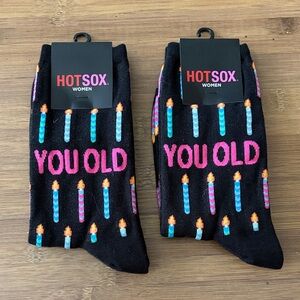 Hot Sox Women's Black 'You Old' Socks with Colorful Candles - Two Pairs!